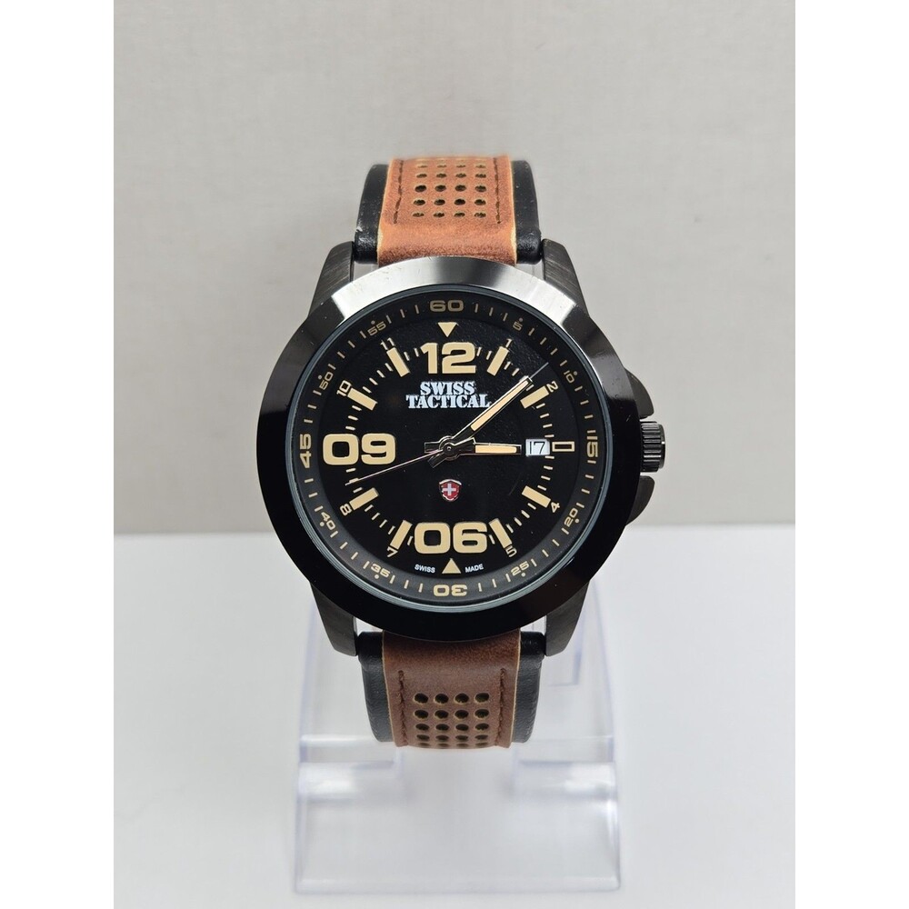 Stauer Swiss Tactical Mens 46mm Swiss Made Military Quartz Watch New Battery